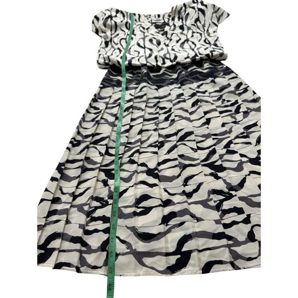 Vintage 80s Ivory Black Gray Pleated Art Print Midi Dress Size 7/8 PERCEPTIONS - Picture 10 of 10